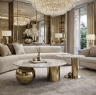 Orlando sofabord - Gull rustfritt stål understell & Hvit steinplate thumbnail