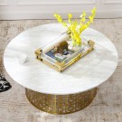 Midtown sofabord - Ø 100 cm - hvit stein  & Gull rustfritt stål understell thumbnail
