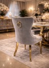 Paris stol - Grå italiensk fløyel & Gull rustfritt stål ben thumbnail