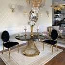 Milano spisebord inkl Lazy Susan - Gull rustfritt stål - Sort stein - Ø 130 cm thumbnail