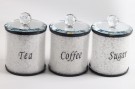 Crystalline oppevaringskrukke sett til te, sukker og kaffe med krystaller-Sølv m sort skrift -3 stk- Ø10, H14 cm thumbnail