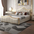 Luxury seng - King size - Synthetisk skinn - Lys beige thumbnail