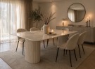 Malaga spisebord 200 cm - Lys beige understell i treverk - Greige ekte steinplate thumbnail