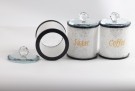 Crystalline oppevaringskrukke sett til te, sukker og kaffe med krystaller-Sort kant m gull skrift- 3 stk- Ø10, H14 cm thumbnail