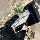 Mexico spisestol - Sort italiensk fløyel & Sølv rustfritt stål ben thumbnail