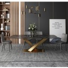 Stockholm spisebord - 200 cm - Ekte sort marmorplate & Gull understell i rustfritt metall thumbnail