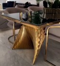 Beverly Hills spisebord - Sort steinplate & Gull rustfritt stål understell thumbnail