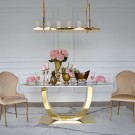 Las Vegas spisebord - 160 cm - Hvit stein plate & Gull understell i rustfritt stål thumbnail