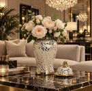Leopard vase/urne - Gull & hvit - L  thumbnail