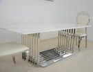 Callison spisebord - L 200 cm - Hvit stein & Sølv understell i rustfritt stål thumbnail