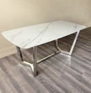 Torino spisebord -180 cm- Hvit stein - Sølv rustfritt stål understell thumbnail