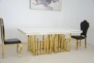 Hollywood spisebord - 200 cm - hvit stein & Gull understell i rustfritt stål thumbnail