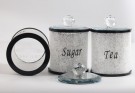 Crystalline oppevaringskrukke sett til te, sukker og kaffe med krystaller-Sølv m sort skrift -3 stk- Ø10, H14 cm thumbnail