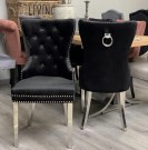 Paris stol - Sort italiensk fløyel & Sølv rustfritt stål ben thumbnail