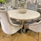Kingston spisebord- Rundt-  Sølv rustfritt stål - Hvit marmorplate - 130 cm thumbnail