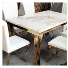 Roma spisebord - Hvit steinplate & Rosagull rustfritt stål understell  thumbnail