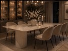 Malaga spisebord 200 cm - Lys beige understell i treverk - Greige ekte steinplate thumbnail
