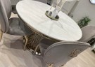 Milano spisebord - Gull rustfritt stål - Ekte hvit marmorplate - Ø 150 thumbnail