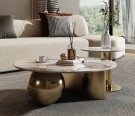 Orlando sofabord - Gull rustfritt stål understell & Hvit steinplate thumbnail