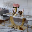 Las Vegas spisebord - 160 cm - Hvit stein plate & Gull understell i rustfritt stål thumbnail