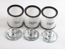 Crystalline oppevaringskrukke sett til te, sukker og kaffe med krystaller-Sølv m sort skrift -3 stk- Ø10, H14 cm thumbnail