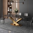 Bergen spisebord - 200 cm - stein plate & Gull understell i rustfritt stål thumbnail