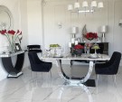 Las Vegas spisebord - 160 cm - Hvit stein plate & Sølv understell i rustfritt stål thumbnail