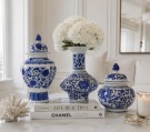 Glamour Urne/Vase - H 37 cm - Hvit og blå - Flower  thumbnail