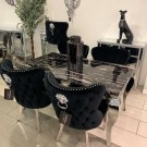 Houston spisebord - 200 cm - Sort stein & Sølv understell thumbnail