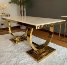 Ellington spisebord- L 240 cm- Hvit stein plate & Gull rustfritt stål understell  thumbnail