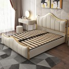 Luxury seng - King size - Synthetisk skinn - Lys beige thumbnail