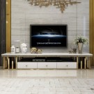 Arviso tv bord - Hvit steinplate & Gull rustfritt stål understell thumbnail