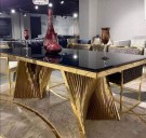 Beverly Hills spisebord - Sort steinplate & Gull rustfritt stål understell thumbnail