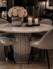 Luxury spisebord - Ø 130 cm - Hvit steinplate & Sølv rustfritt stål understell  thumbnail