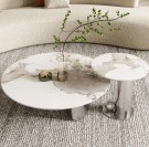 Orlando sofabord - Sølv rustfritt stål understell & Hvit steinplate thumbnail