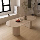 Malaga spisebord 200 cm - Lys beige understell i treverk - Oval greige  steinplate thumbnail