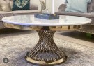 Milano spisebord - Gull rustfritt stål - Ekte hvit marmorplate - Ø 150 thumbnail