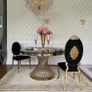 Milano spisebord inkl Lazy Susan - Gull rustfritt stål - Sort stein - Ø 130 cm thumbnail