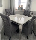 Houston firkantet spisebord - 110*110 cm - Hvit marmorplate & Sølv rustfritt stål understell thumbnail