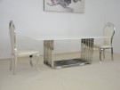 Callison spisebord - L 200 cm - Hvit stein & Sølv understell i rustfritt stål thumbnail
