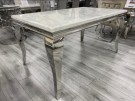 Houston spisebord - 180 cm - Ekte hvit marmorplate & Sølv understell thumbnail