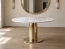 Monaco spisebord - Ø120 cm - Hvit stein plate & Gull understell i rustfritt stål thumbnail