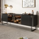 Los Angeles tv bord - L 220 cm - Sort - Treverk & Rusrfritt stål  thumbnail