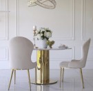 Monaco spisebord - Ø120 cm - Hvit stein plate & Gull understell i rustfritt stål thumbnail