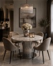 Luxury spisebord - Ø 130 cm - Hvit steinplate & Sølv rustfritt stål understell  thumbnail