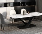 Bergen spisebord - 200 cm - hvit steinplate & Sort understell i rustfritt metall thumbnail