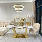 Las Vegas spisebord - 160 cm - Hvit stein plate & Gull understell i rustfritt stål thumbnail