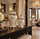 Leopard vase/urne - Gull & hvit - L  thumbnail
