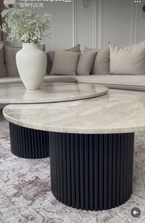 Malaga sofabord - Sort understell i treverk - Greige ekte steinplate 