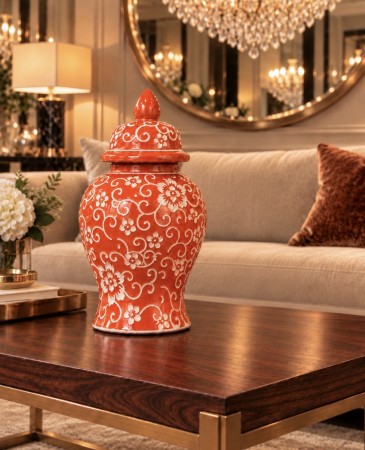 Ember vase/urne - Orange & Hvit - L